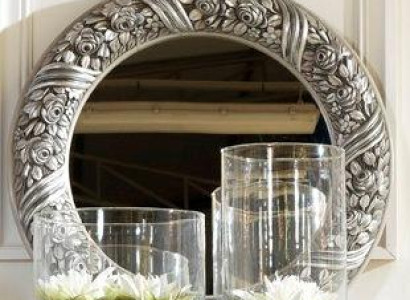 Wall mirror Mirror Round Mirror Silver Baroque Rococo Furniture Italy Wood
