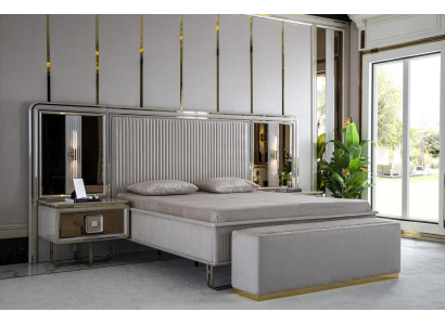 Bedroom Set White Bed Wood 2x Bedside tables Modern Stool new 4pcs.