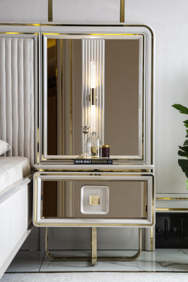 Bedroom Set White Bed Wood 2x Bedside tables Beds Sets Luxury 3-piece.