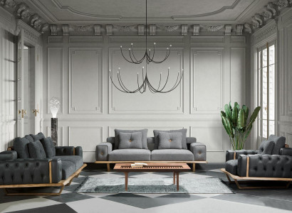 Chesterfield Gray Loft Furniture Sofa set Couch Sofa Set 331 Seat