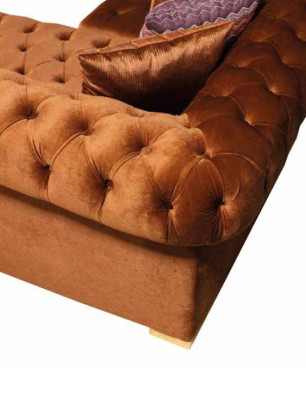 Chesterfield Living landscape Corner sofa Couch Orange Velvet fabric Corner sofa