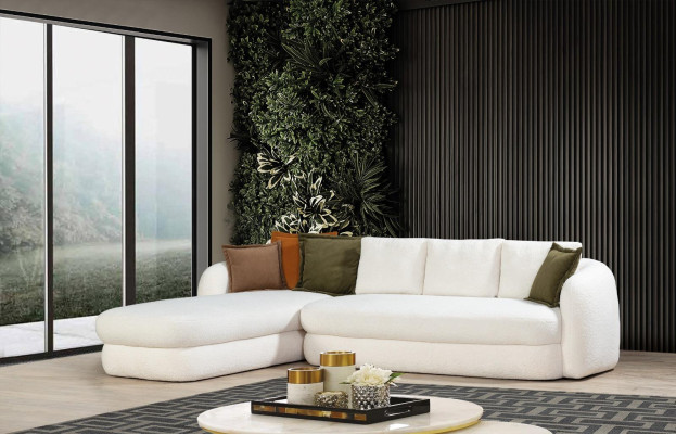 Design Corner sofa L-shape Couch Upholstery Textile Luxury Living room Sofa White