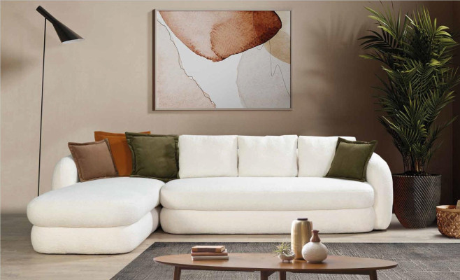 Design Corner sofa L-shape Couch Upholstery Textile Luxury Living room Sofa White