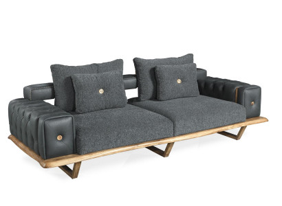 Sofa Living room Wood three-seater sofa chesterfield Textile Gray Luxury new