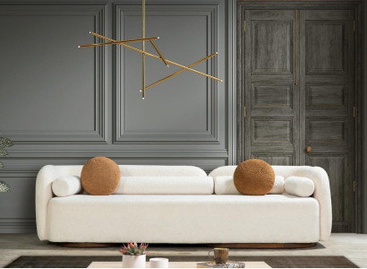 Sofa Living room Modern Sofas 3 Seat Wood Textile Design Polyester White