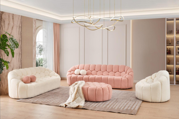 Sofa Living room 3 Seater Couch Chesterfield Upholstery Seat Suite Pink