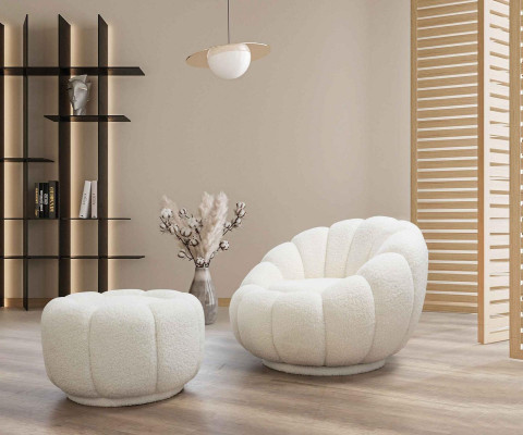 Armchair + Stool for Living room Round Chair with Stool Modern Furniture