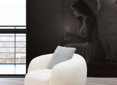 Modern Round Chair Beige Lounge Furniture Club Furnishings Design Armchair