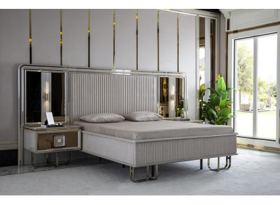 Bedroom Set White Bed Wood 2x Bedside tables Beds Sets Luxury 3-piece.