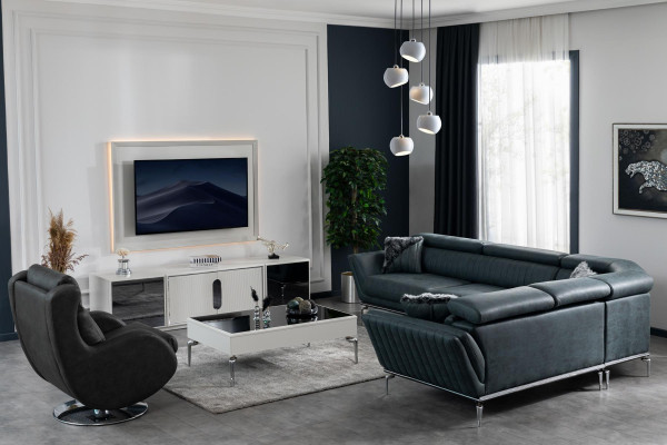 Living room Set Corner sofa L-shape Coffee table Modern Upholstery 2-piece Furniture