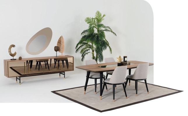 Dining room Set Table 4x Chairs Sideboard Mirror Suite Design new 7pcs