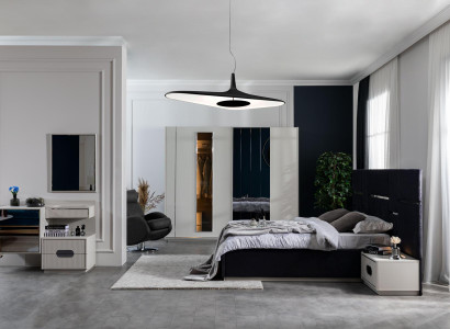 Bedroom Bed 2x Bedside tables Wardrobe 6-piece Design Furniture Luxury