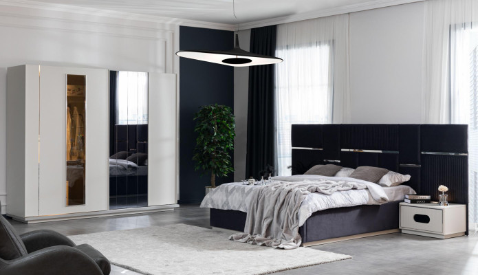 Bedroom Bed 2x Bedside tables Wardrobe 6-piece Design Furniture Luxury