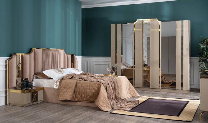 Luxury Complete's Bedroom Set Bed 2x Bedside table Wardrobe 4-piece