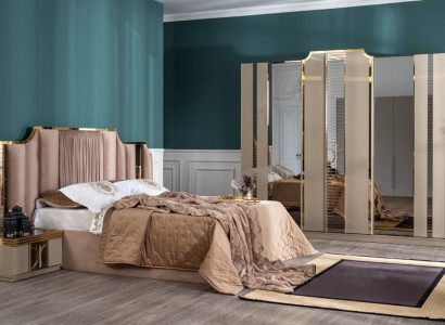 Luxury Complete's Bedroom Set Bed 2x Bedside table Wardrobe 4-piece