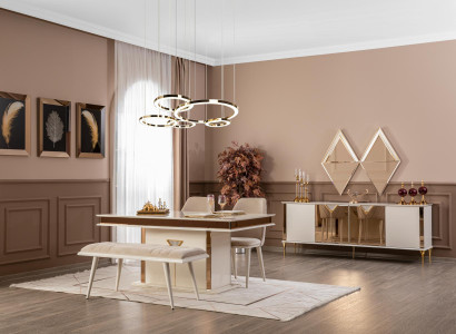 Dining room Table 4x Chairs Stool Set Dining set Modern 7-piece beige design