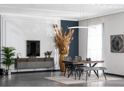 Set Table 4x Chairs Stool Set Suite Designer Wood Dining room 8pcs