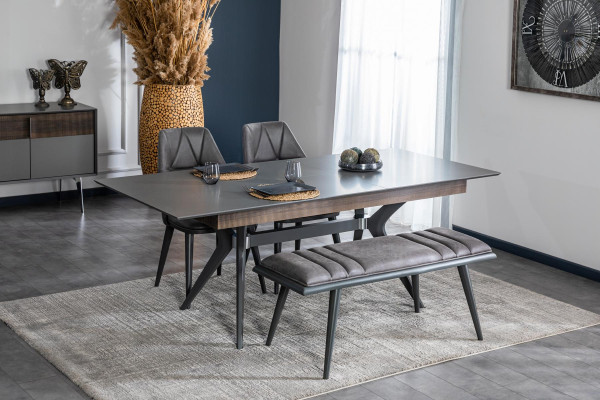 Set Table 4x Chairs Stool Set Suite Designer Wood Dining room 8pcs