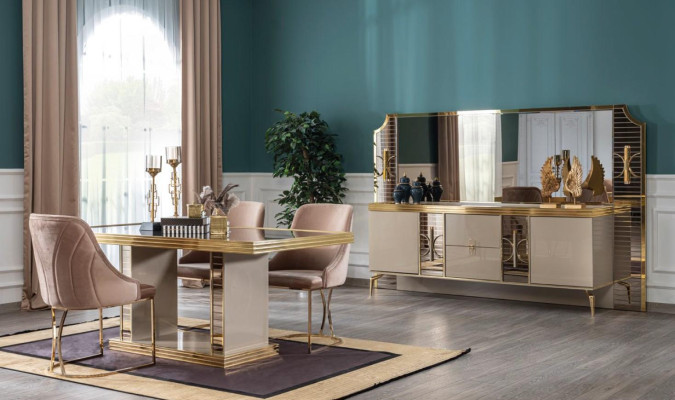 Dining room SetTable 4x Chairs Sideboard with Mirror Suite Furniture 8pcs.