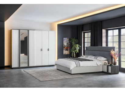 Modern Designer Bedroom Set Bedside tables Bed Wardrobe 4pcs.Wood new White