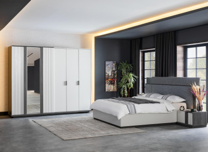 Modern Designer Bedroom Set Bedside tables Bed Wardrobe 4pcs.Wood new White