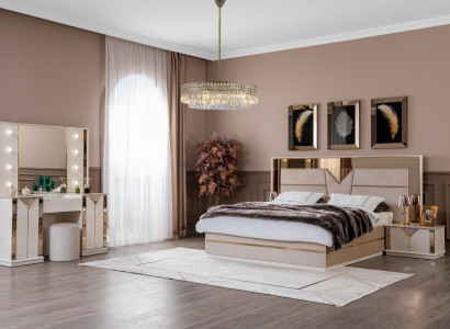 Modern Bed 2x Bedside tables 4-piece Bedroom Set Design Luxury new Modern
