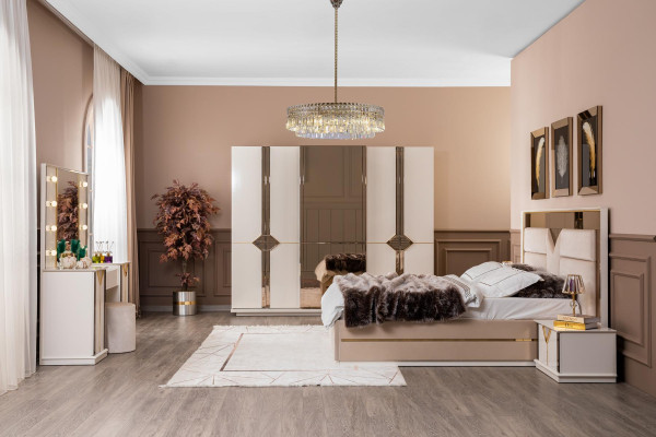 Modern Bed 2x Bedside tables 4-piece Bedroom Set Design Luxury new Modern
