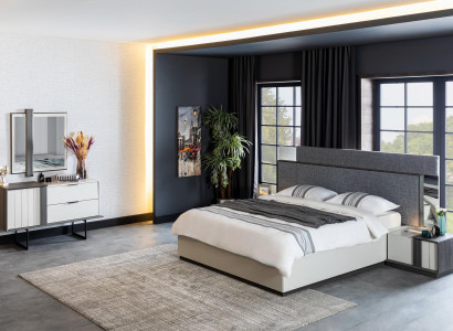 Bedroom Complete Set Bed 2x Bedside table Chest of drawers Mirror White new