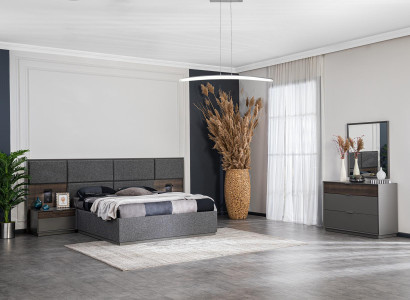 Bedroom Bed 2x Bedside tables Chest of drawers Mirror Luxury Design Furniture 5pcs.
