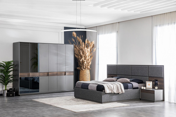 Bedroom Bed 2x Bedside tables Chest of drawers Mirror Luxury Design Furniture 5pcs.