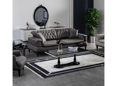 Living room Sofa 3 Seater Coffee table Luxury Imitation leather new gray Style Modern