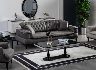 Living room Sofa 3 Seater Coffee table Luxury Imitation leather new gray Style Modern