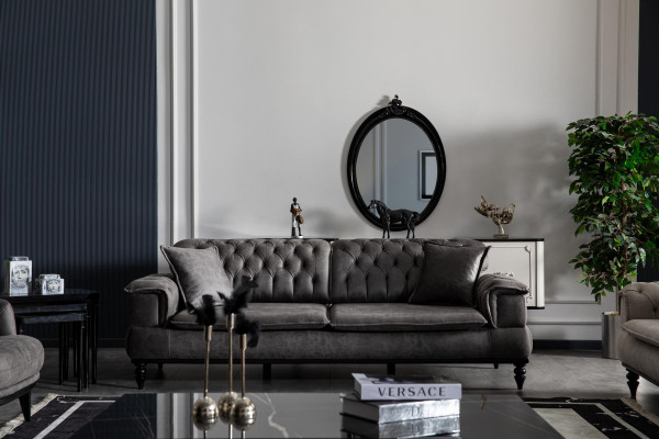 Living room Sofa 3 Seater Coffee table Luxury Imitation leather new gray Style Modern