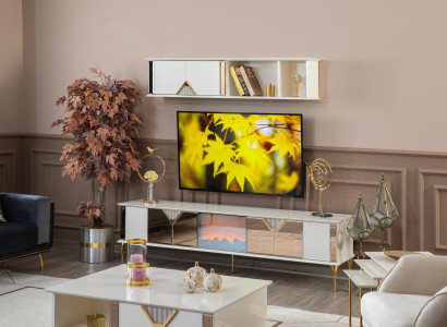 Living room Furniture Wall unit TV Lowboard Wall shelf Wood White new Modern