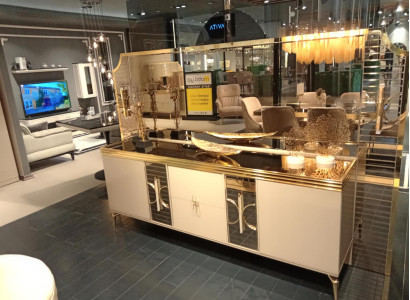 Dining room set sideboard with mirror modern luxury design new 2 pieces beige