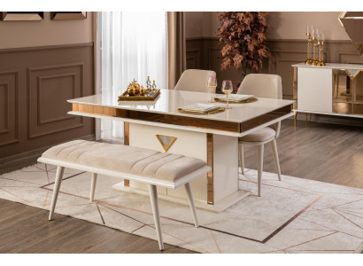 Table 4x Chairs Group Dining room Suite 5pcs. Set Furniture Dining set Beige