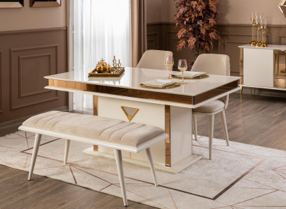 Table 4x Chairs Group Dining room Suite 5pcs. Set Furniture Dining set Beige