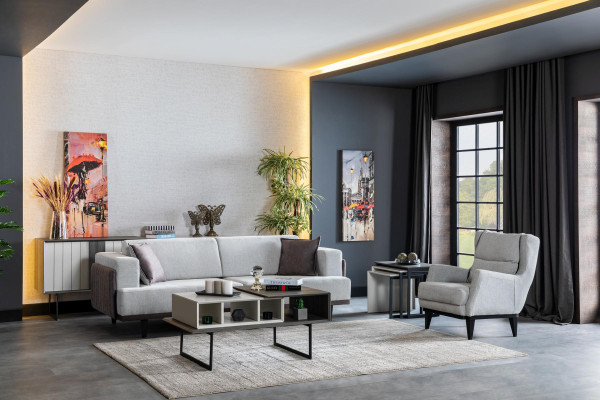 Living room Sofa 3 Seater gray Design Luxury Upholstery Furniture Elegant