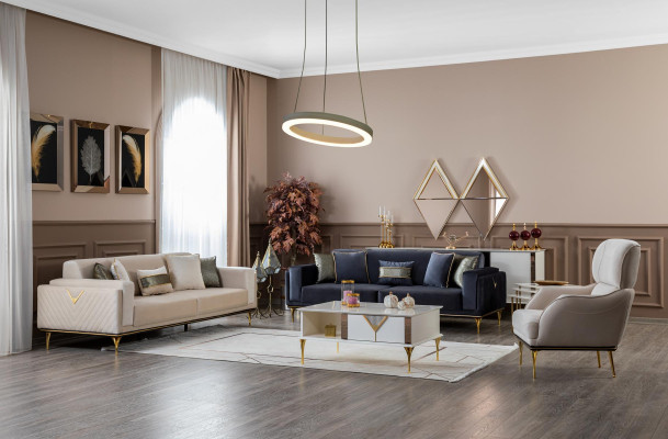 Italian Style Furniture Couch Luxury Sofa Three Seater Textile Couches Fabric