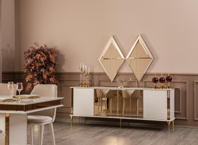 Sideboard with Mirror Wood Furniture Luxury Style Modern 2-piece Suite Sideboard