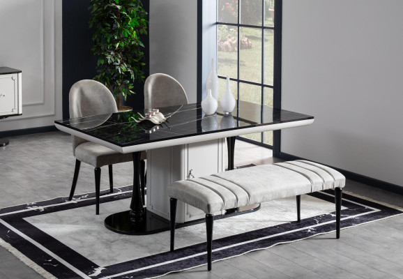 Dining room Table 4x Chairs Sideboard with Mirror Stool 7pcs. Set Group