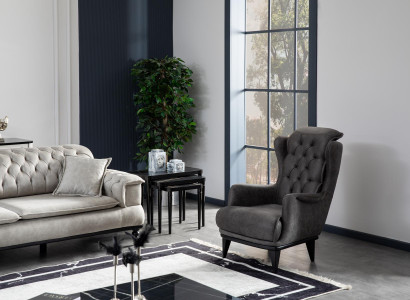Armchair Design Couch Imitation leather Lounge Upholstery Seater Luxury Gray new
