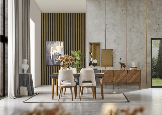 Chair Dining room Modern Wood Luxury Fabric Design new Upholstery Beige