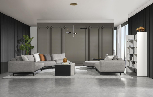 Corner sofa U-shape Living room Couch Textile new Design gray Modern Luxury