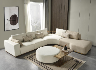 Corner sofa L-shape Coffee table Stool Living landscape Living room Upholstery 3-piece
