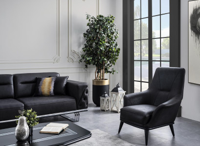 Living room Wing Chair Armchair Design Black Club Lounge Practice