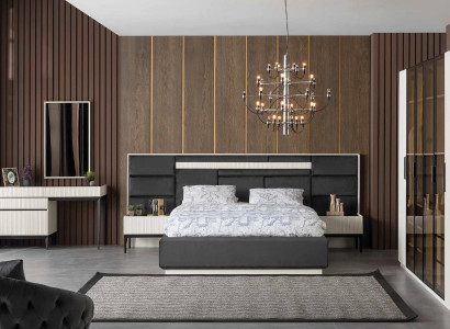 Luxury Bedroom Bed Bedside table Wardrobe Beds Fabric Wood Set 4pcs new