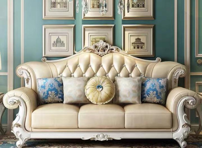 Classic Chesterfield Couch Three Seater Furniture Sofa Leather Couches Blue