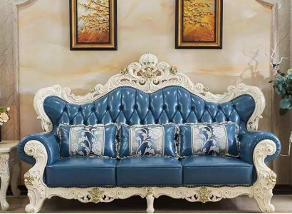 Living room Sofa Chesterfield 3-Seater Couch Wood Three-seater Chesterfield
