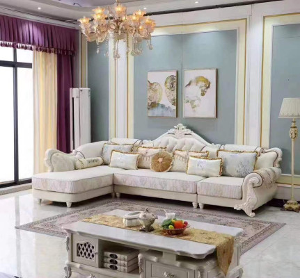 Classic s large corner sofa in white with handmade wooden elements